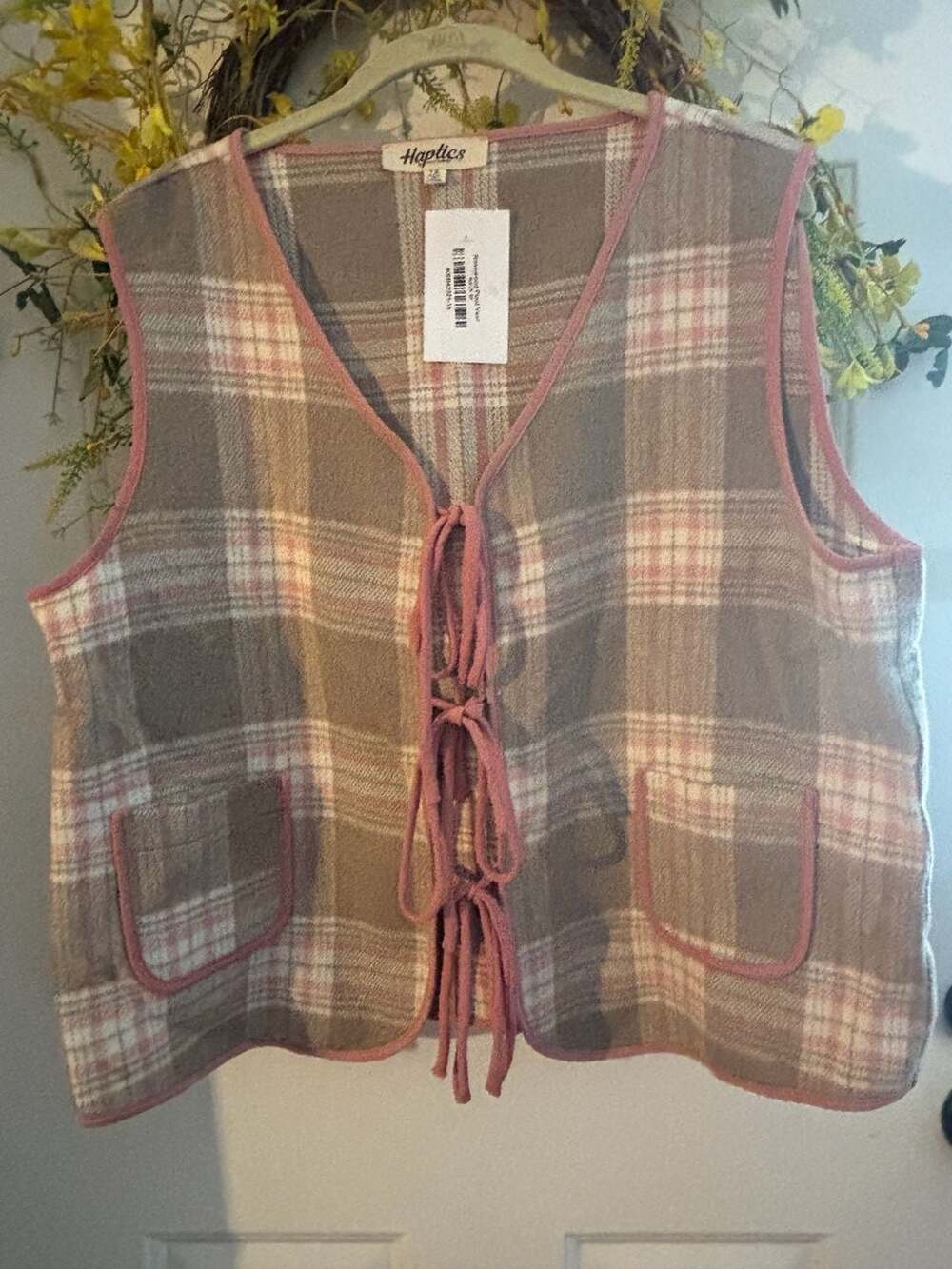 Haptics Rosewood Plaid Vest Size 1X Brown Pink